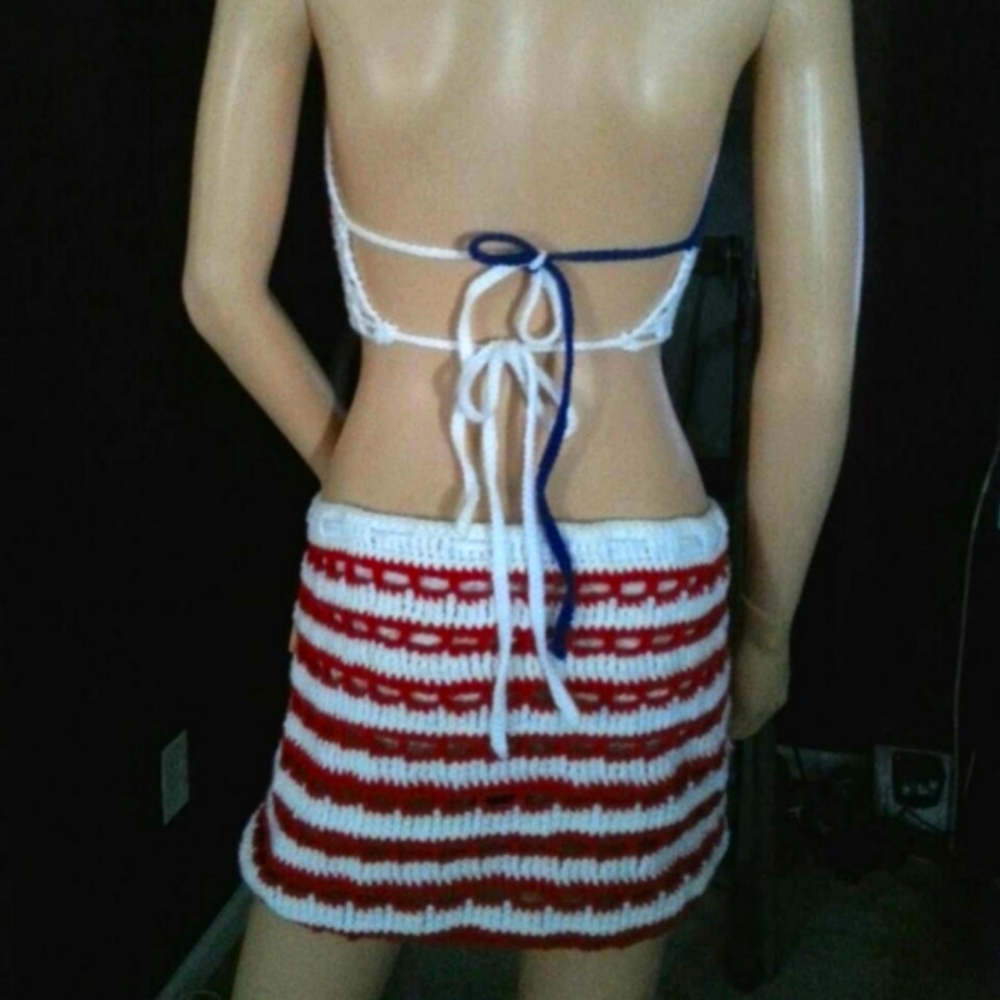 4th of July Festival Beach Pool American Flag Inspired Cover up Knit Crochet M/L - Picture 2 of 3